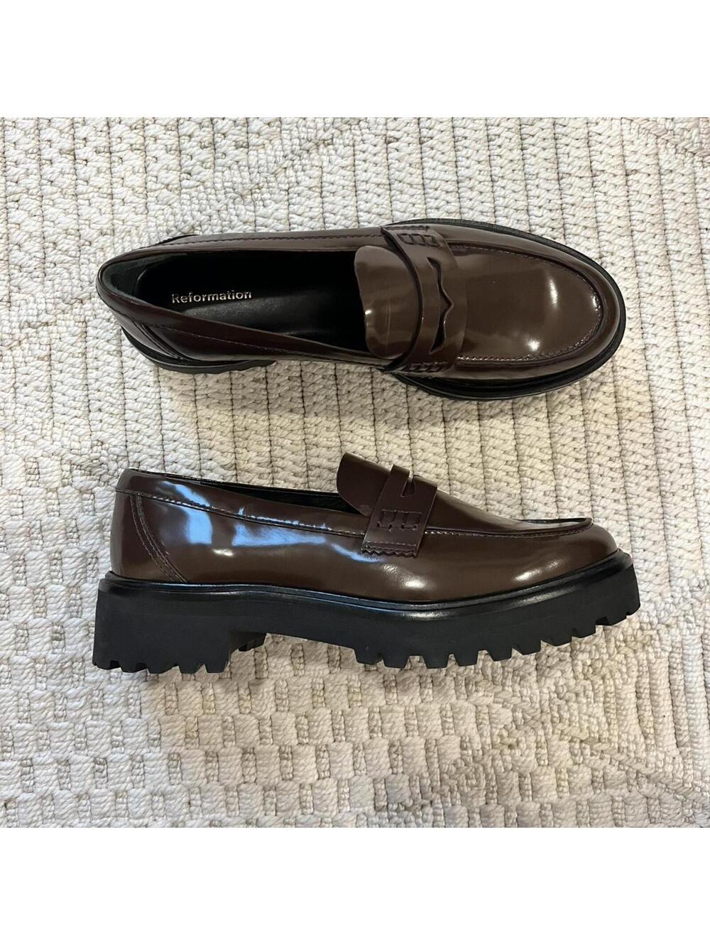 Reformation Agathea Chunky Loafers in Espresso Leather - Picture 3 of 8